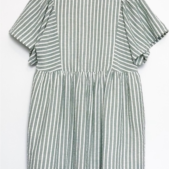 Madewell Seersucker Flutter-Sleeve Mini Dress Striped Sage Green Medium - Picture 7 of 10